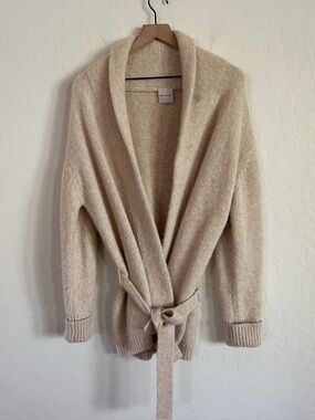 Gentle Souls Alpaca Wool Belted Shawl Collar Cozy Knit Cardigan Sweater Small